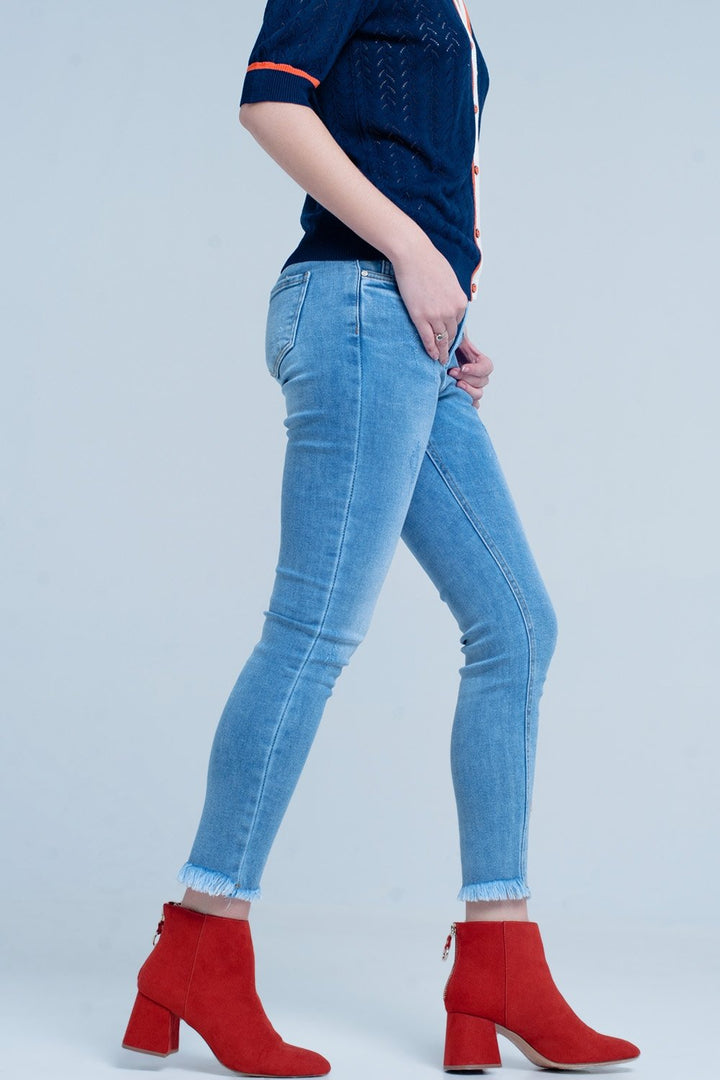 Blue Fringed Skinny Jeans by Q2