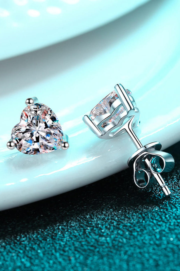 Heart-Shaped Stud Earrings with 2 Ct Moissanite
