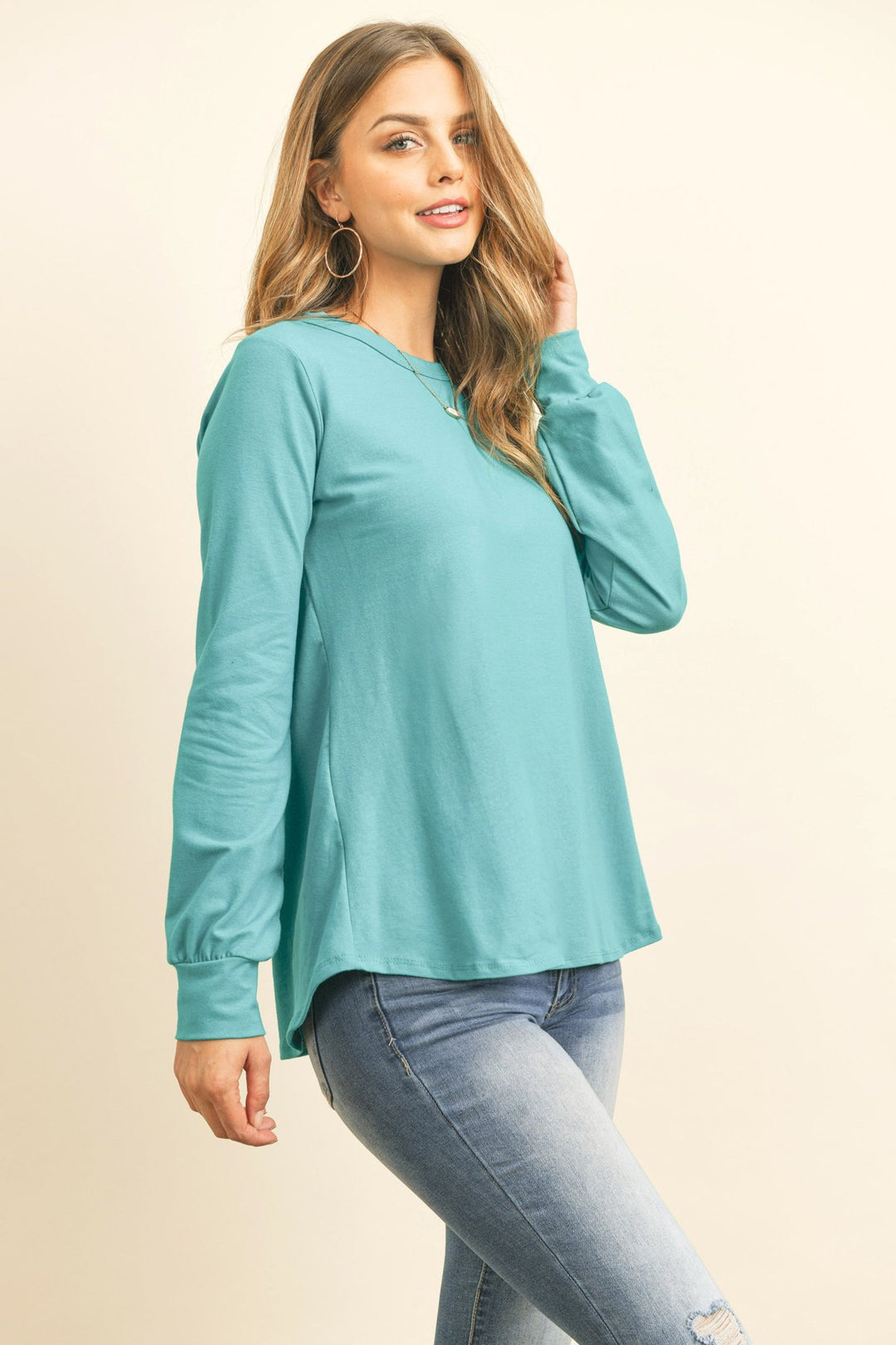 Long Sleeve Round Neck Solid Top