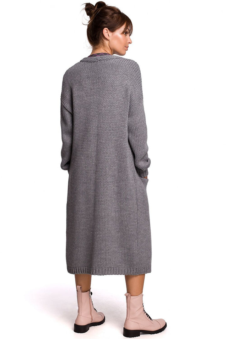 Gray Long Cardigan with Pockets