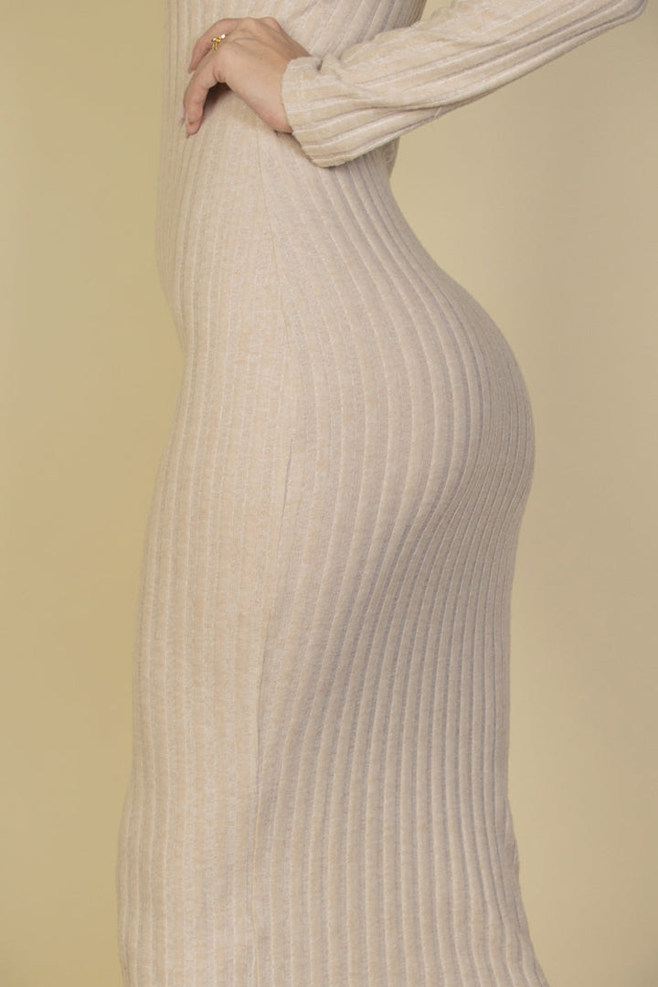 Sweater Knit Fuzzy V-Neck Bodycon Dress