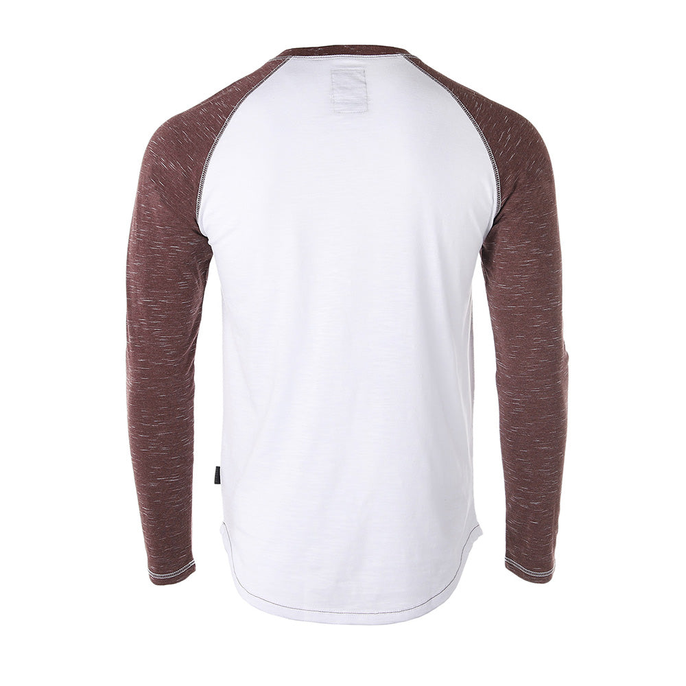 Long Sleeve Athletic Stripes Arm Contrast Raglan Henley