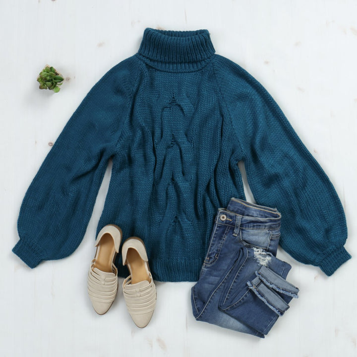 Chunky Cable Knit Turtleneck Sweater