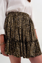 Green Chiffon Mini Skirt with Elastic Waistband and Shiny Fabric