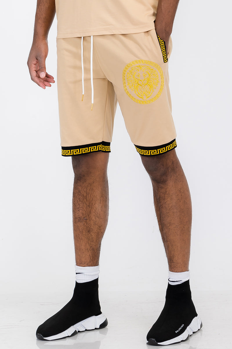 Lion Head Embroidered Shorts