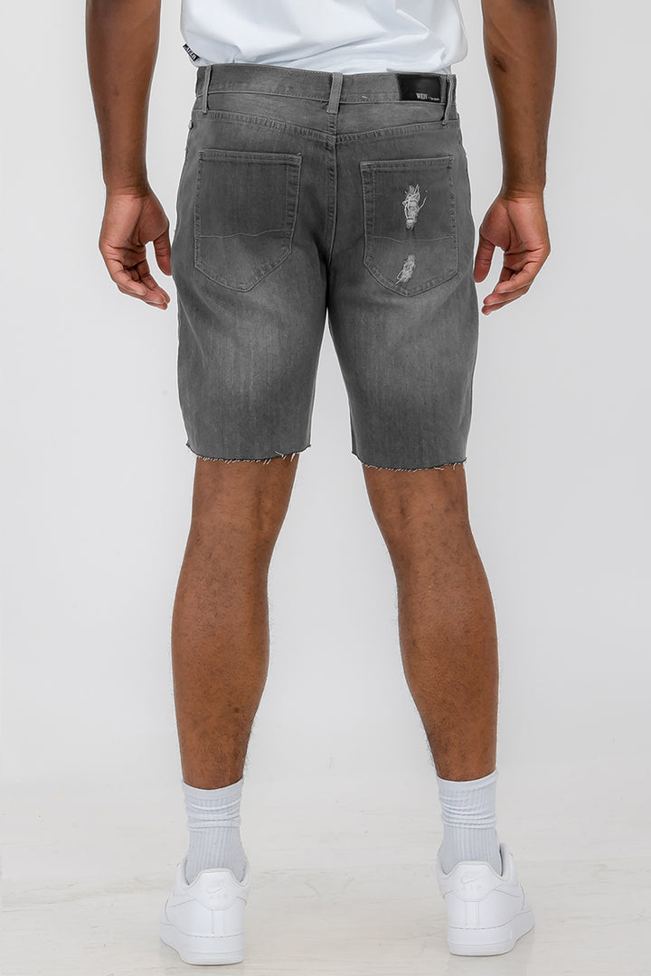 Mens Distressed Denim Shorts Gray