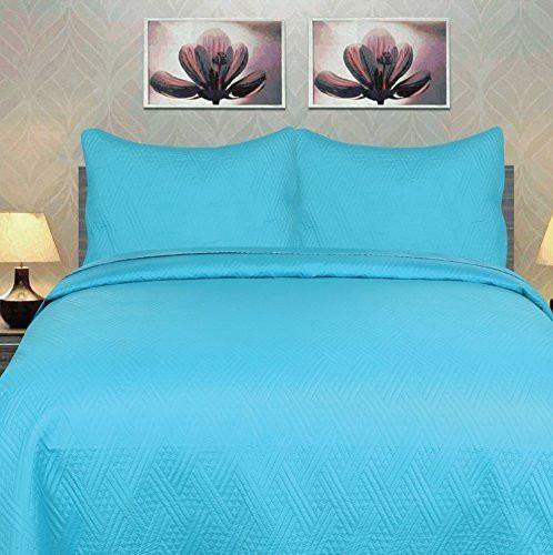 Gentle Wave Turquoise Teal Blue Thin & Lightweight Quilted Bedspread Set