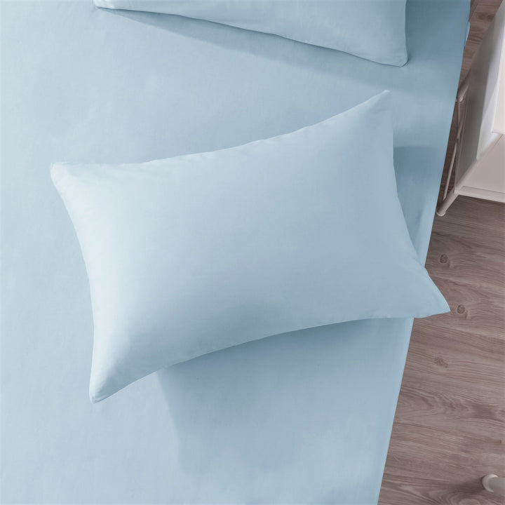 Sea-Foam Baby Blue 100% Cotton Fitted Bed Sheet & Pillow Cases Set