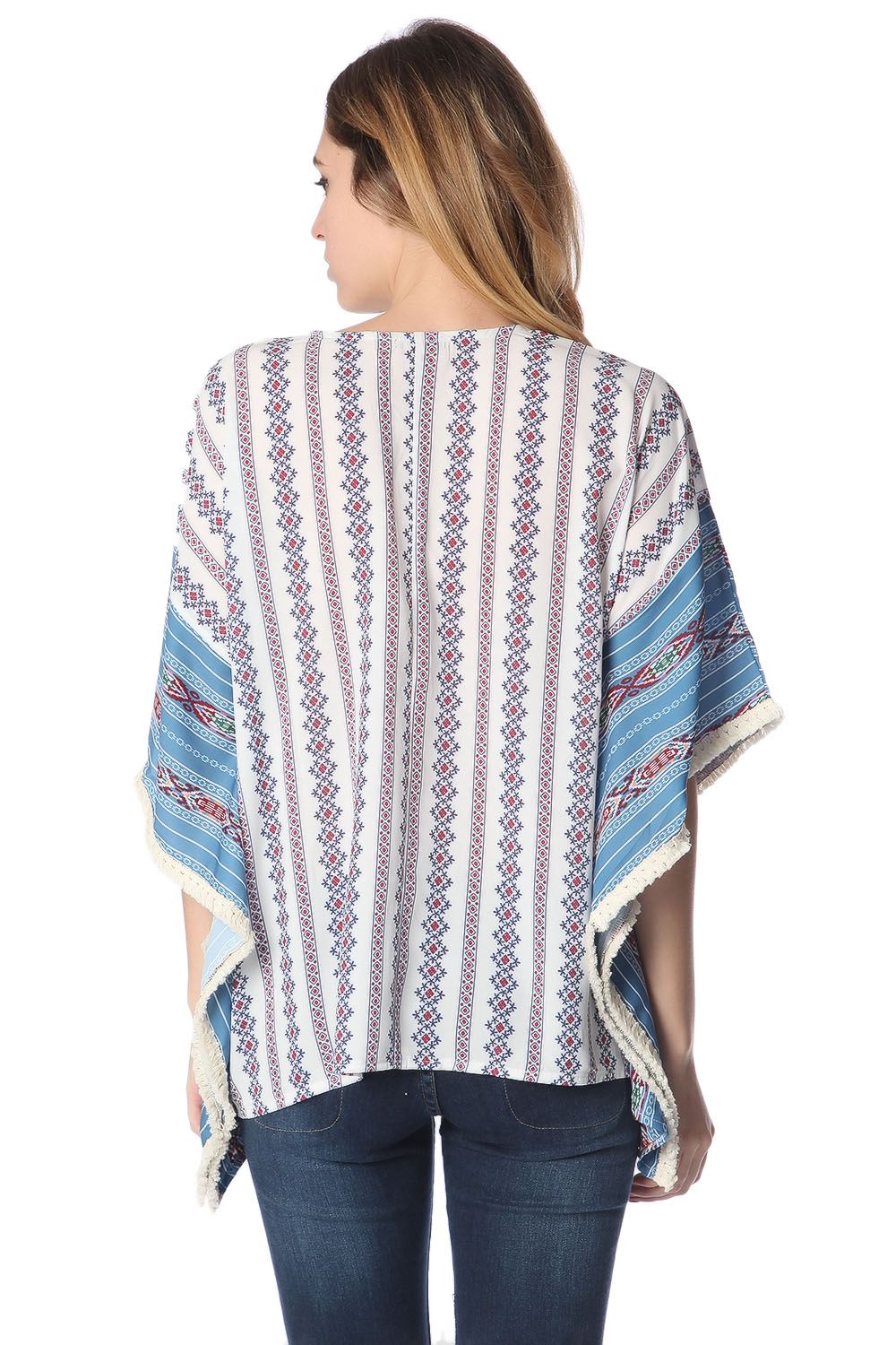 Blue Oversized Poncho Top in Tribe Print