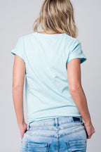 Blue T-Shirt with Strass Details