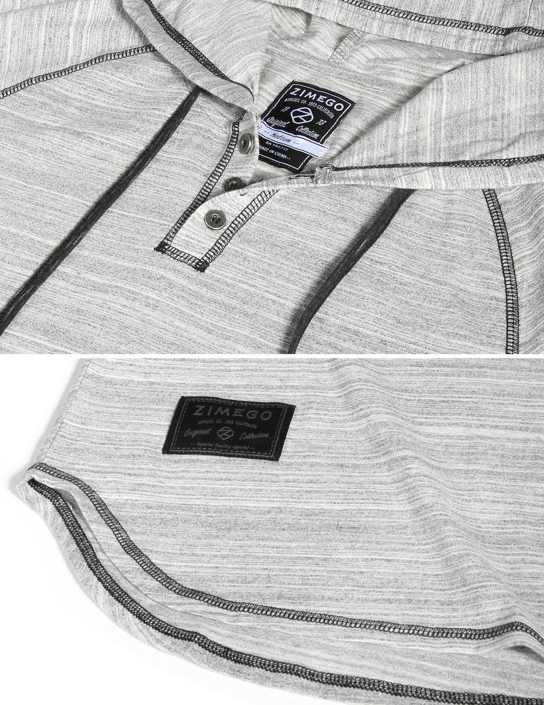 Grey Short Sleeve Raglan Henley Hoodie Round Bottom Semi Longline T-Shirt