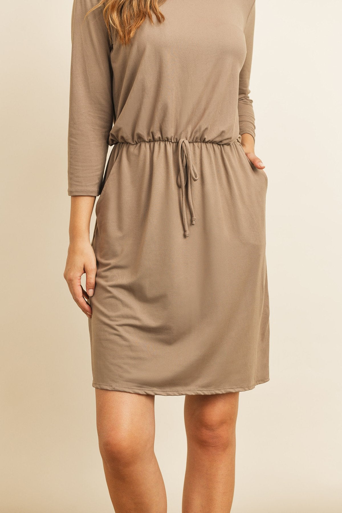 Cinch Waist 3/4 Sleeve Dress