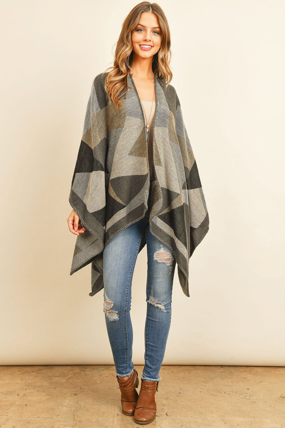 Brown Abstract Pattern Open Front Kimono