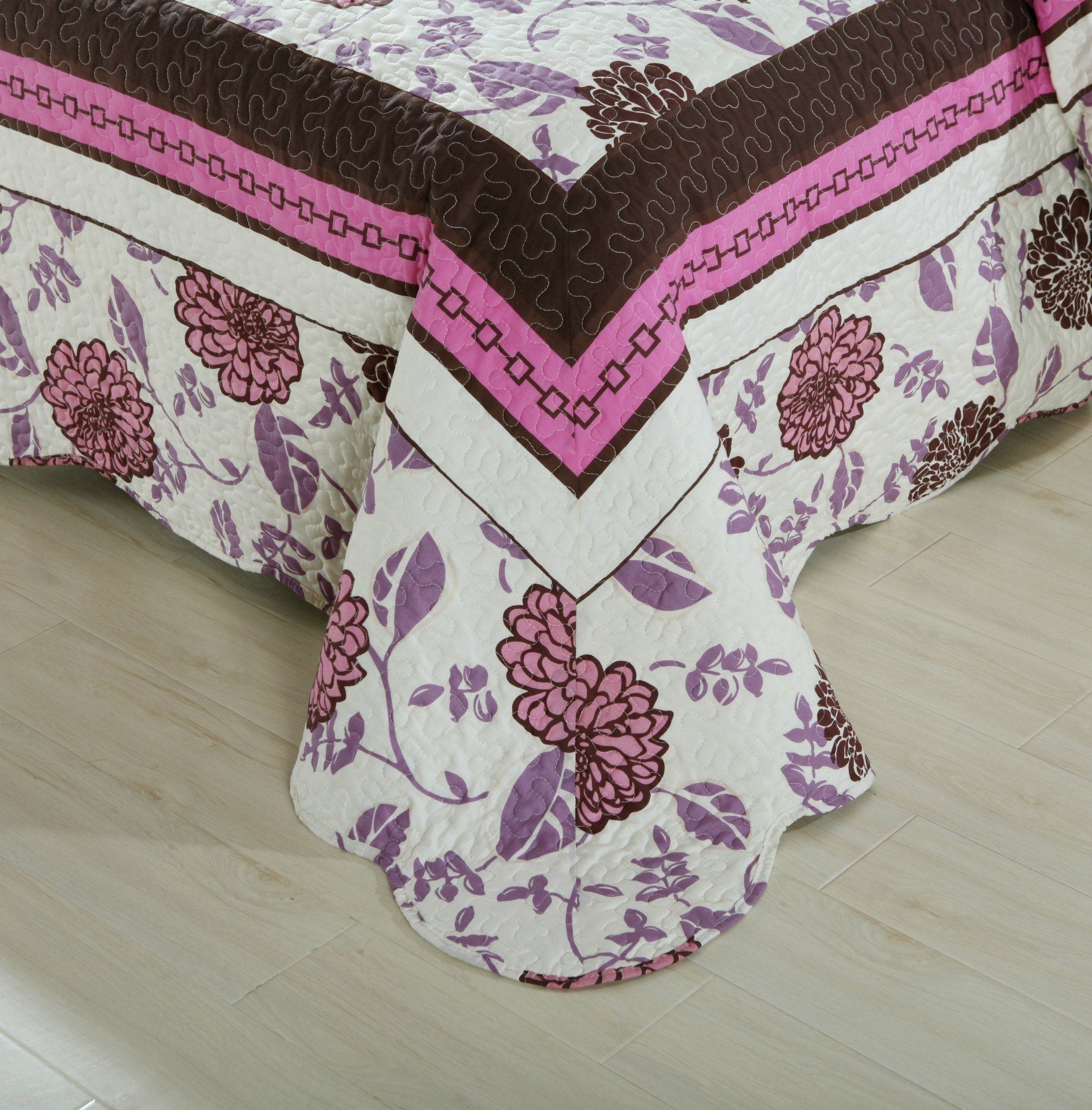 Bohemian Purple Blooms Floral Garden Pink Brown Bedspread Set