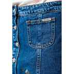 Denim Skirt with Flower Embroidery and Front Buttons