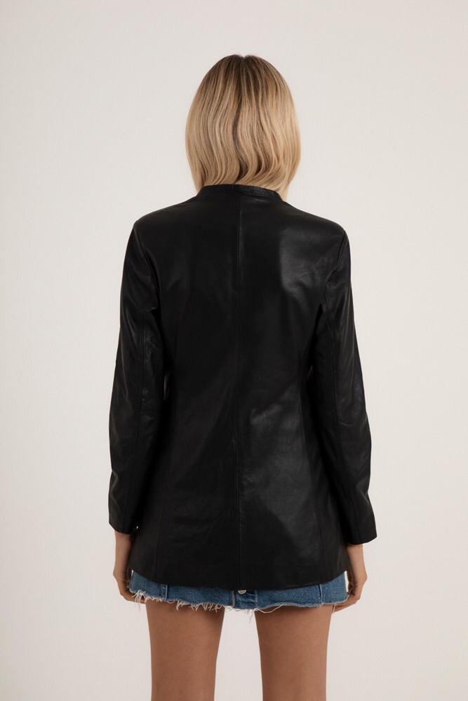 Black Leather Basic Blazer