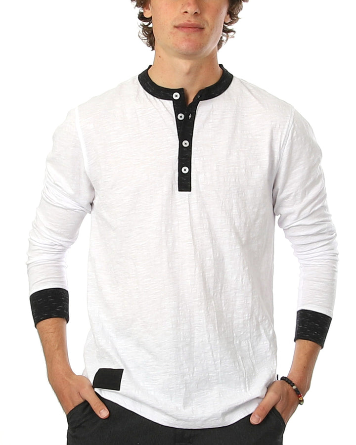 Men's Long Sleeve Contrast Button Placket Neck Cuffs Casual Henley