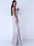 Silver Sleeveless Evening Gown