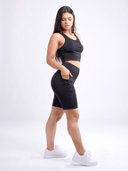 High-Waisted Workout Shorts with Pockets with Criss Cross Design