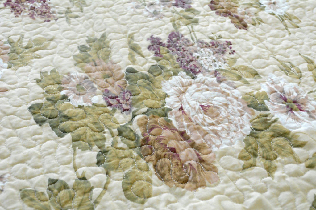 Dusty Roses Garden Floral Patchwork Cotton Quilted Bedspread Set