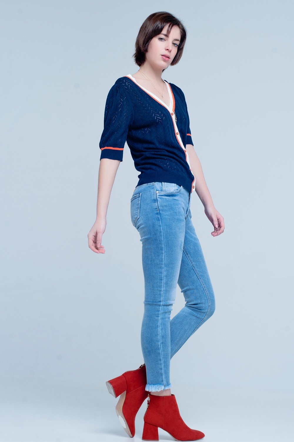 Blue Fringed Skinny Jeans by Q2