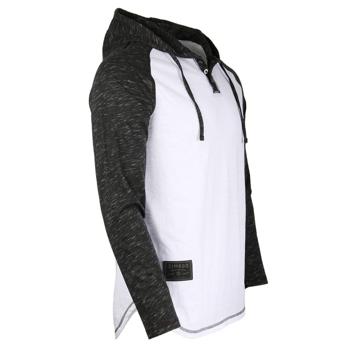 Long Sleeve Raglan Henley Round Bottom Hood T-Shirt