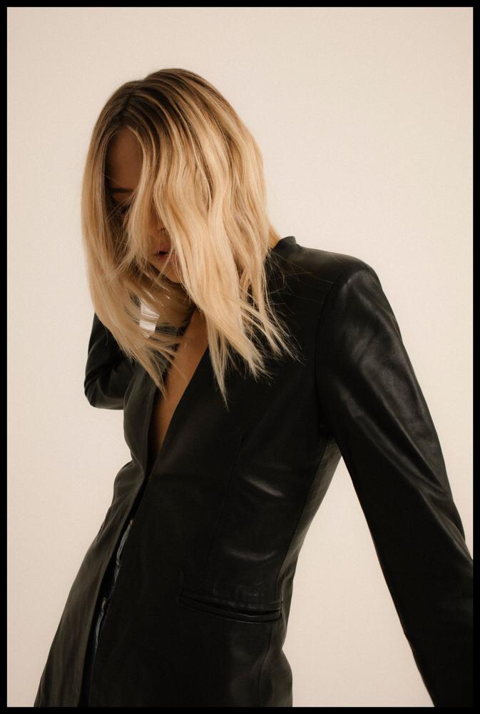 Black Leather Basic Blazer