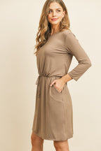 Cinch Waist 3/4 Sleeve Dress