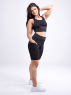 High-Waisted Workout Shorts with Pockets with Criss Cross Design