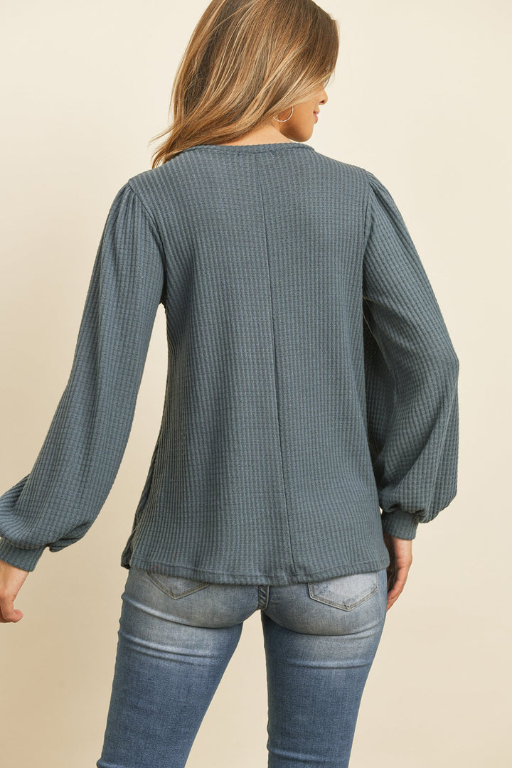 Puff Sleeved Waffle Top