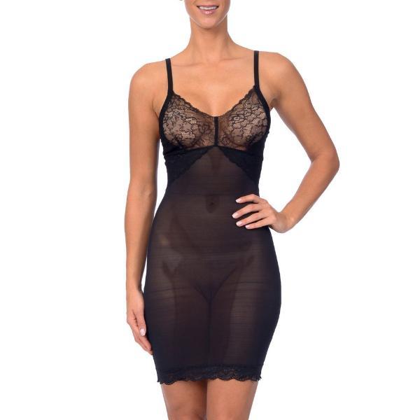 Hi Power Mesh Full Body Slip Shaper With Lace Detail at Bust Black