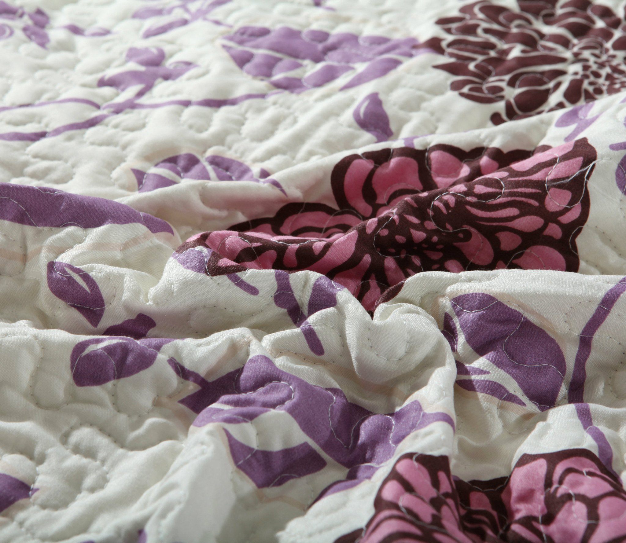 Bohemian Purple Blooms Floral Garden Pink Brown Bedspread Set