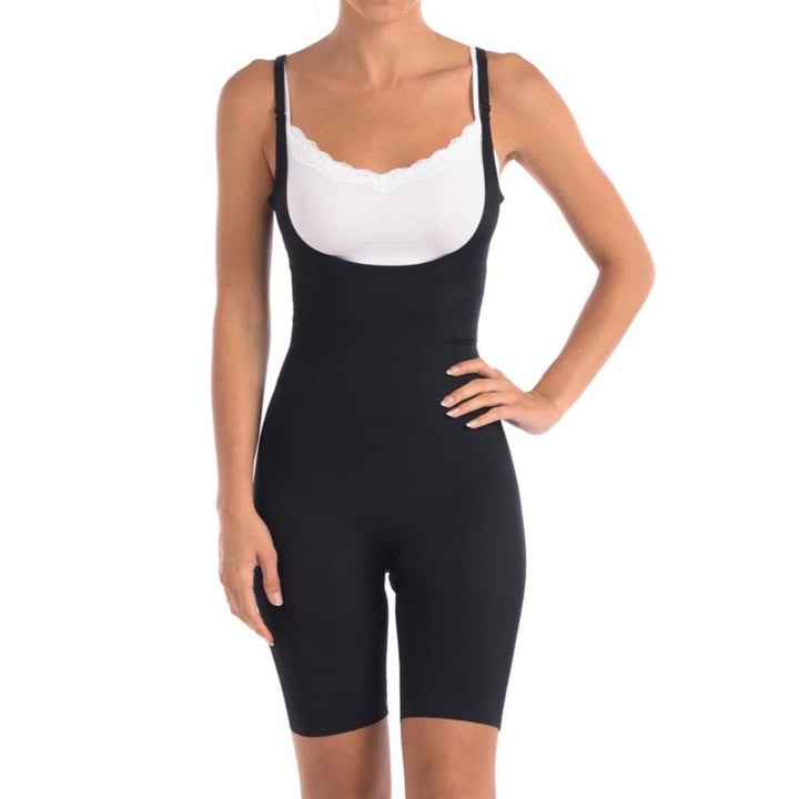 Wear Your Own Bra Bodysuit Shaper with Targeted Double Front Panel Black