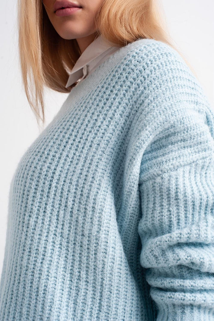 Turquoise Round Neck Boyfriend Sweater