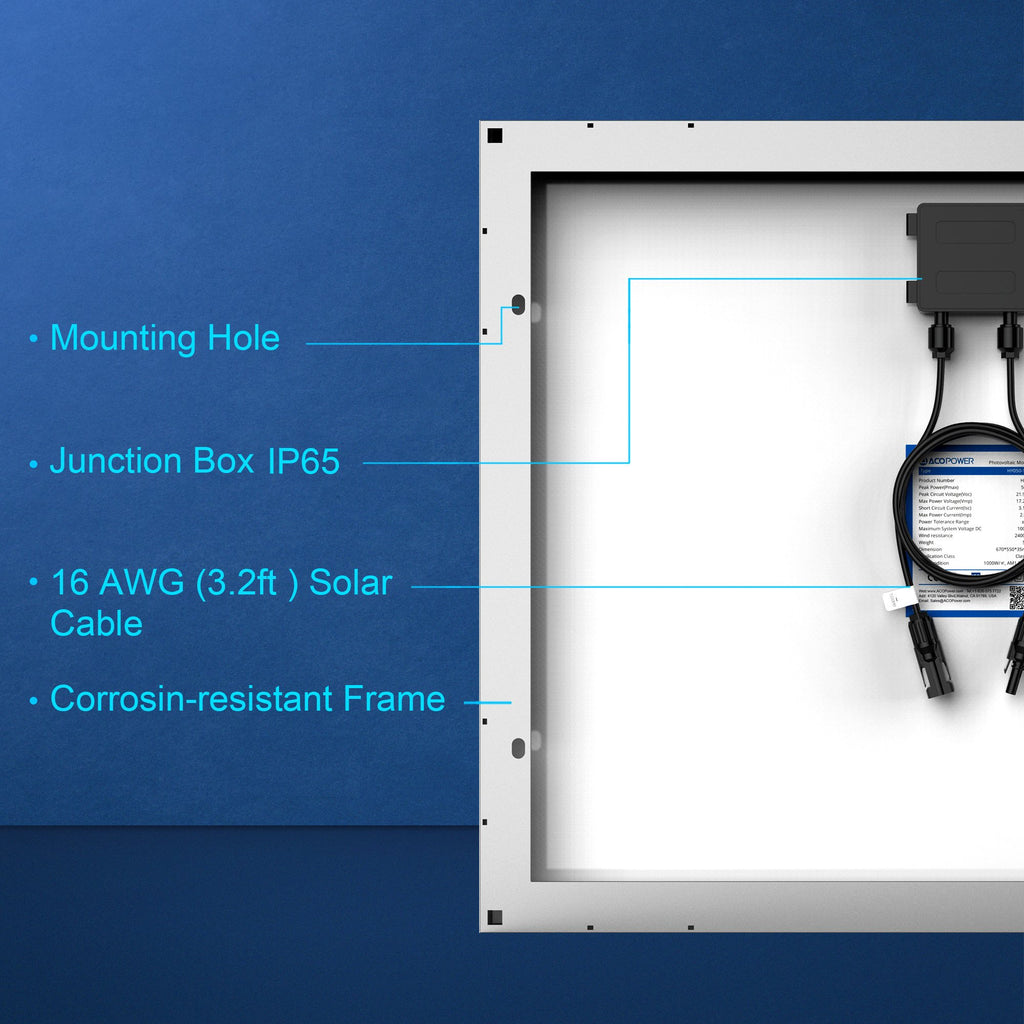 ACOPOWER 50 Watts Monocrystalline Solar Panel, 12V