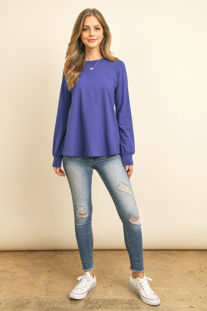 Long Sleeve Round Neck Solid Top