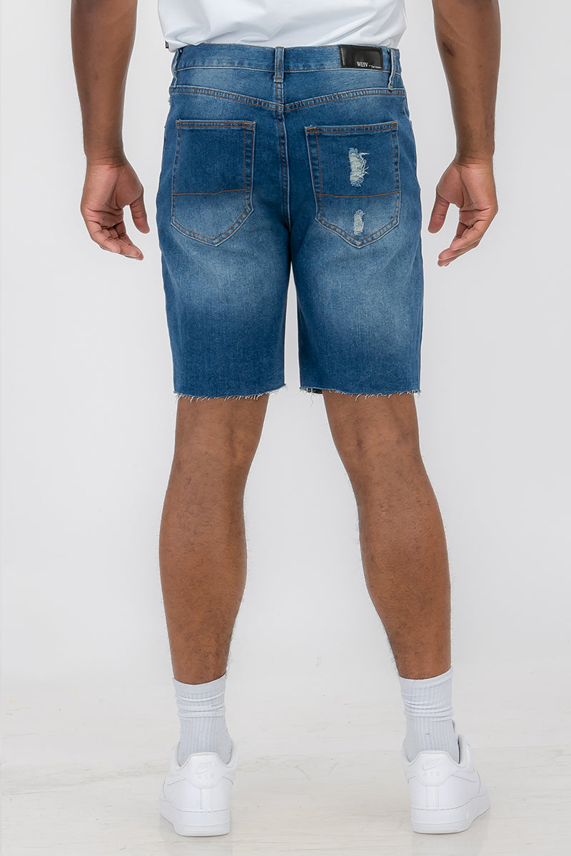 Mens Distressed Denim Shorts Blue