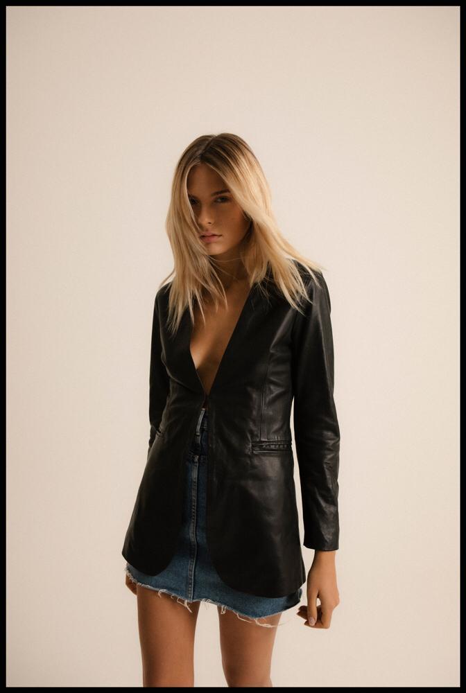 Black Leather Basic Blazer