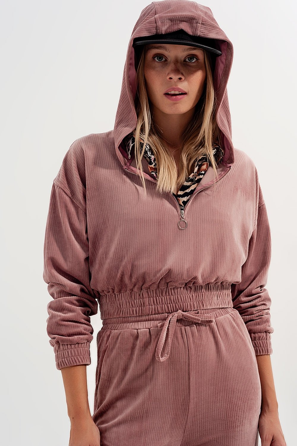 Zip Through Hoodie in Pink