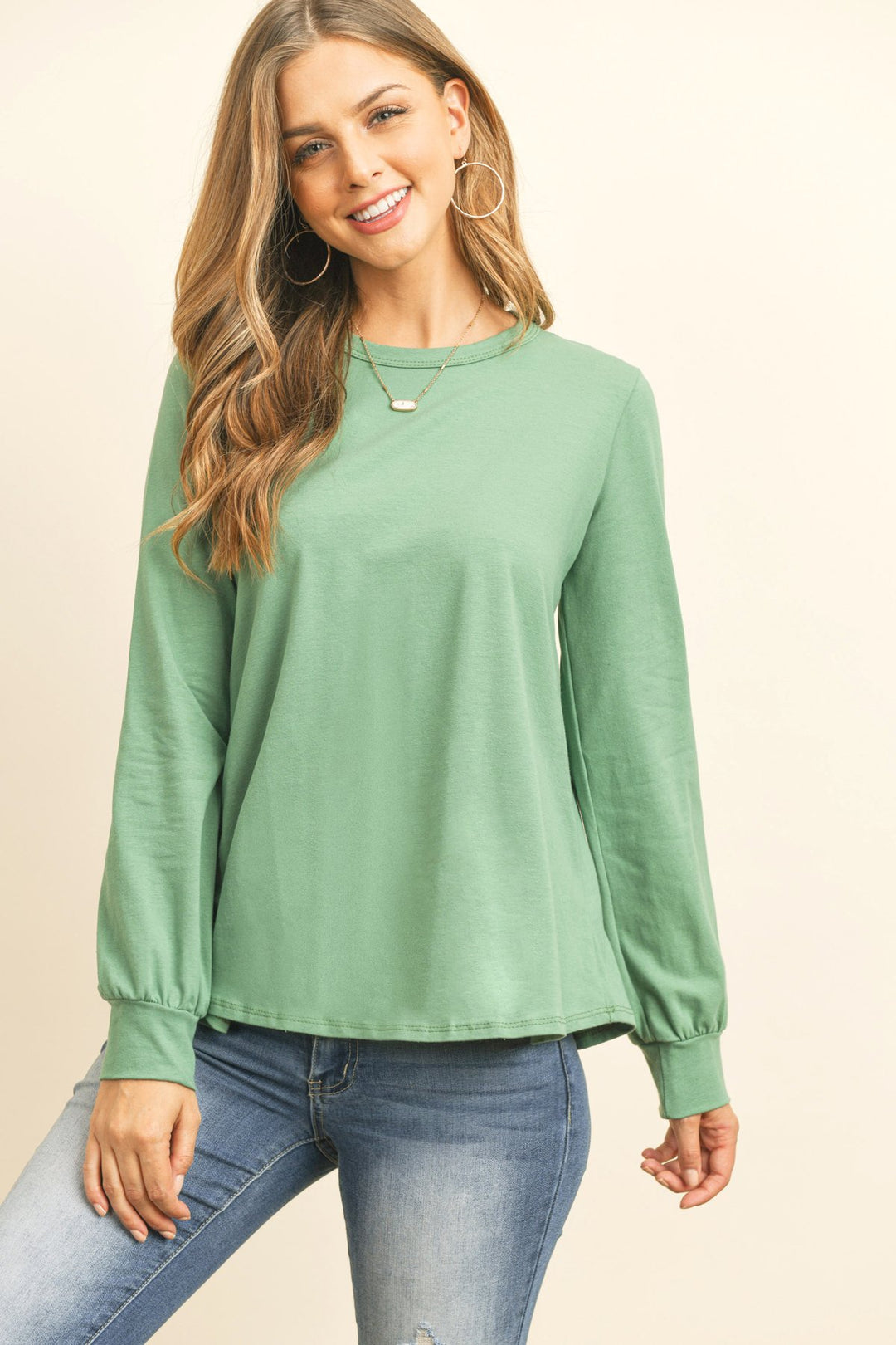 Long Sleeve Round Neck Solid Top