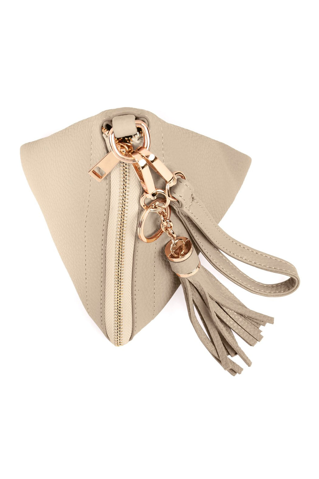 Pyramid Shape Tassel Wristlet Leather Bag