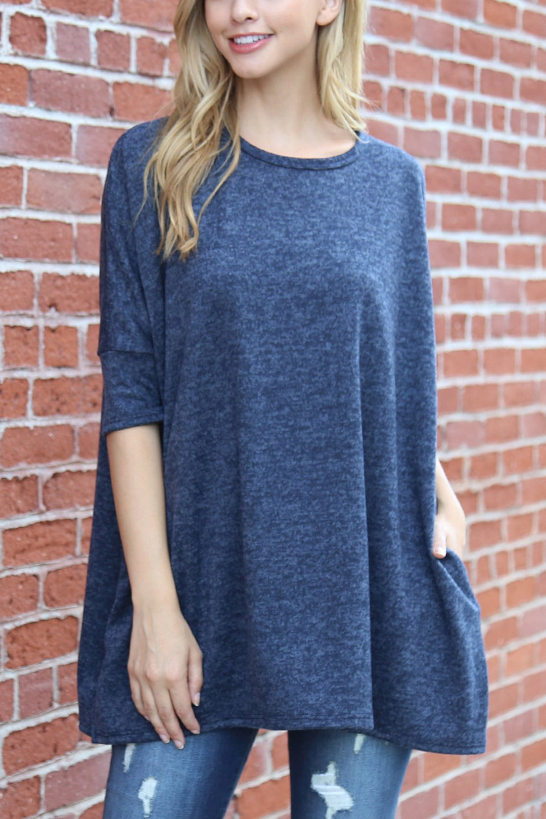 Two Tone Hacci Oversized Dropped Shoulder Pocket Tunic