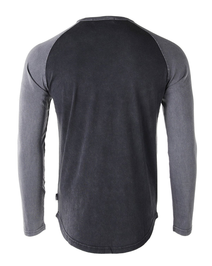 Dark Grey Athletic Fit Baseball Retro Contrast Long Sleeve Raglan T-Shirt