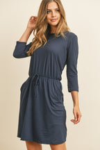 Cinch Waist 3/4 Sleeve Dress