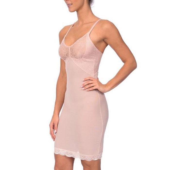 Hi Power Mesh Full Body Slip Shaper With Lace Detail at Bust Nude