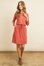 Cinch Waist 3/4 Sleeve Dress