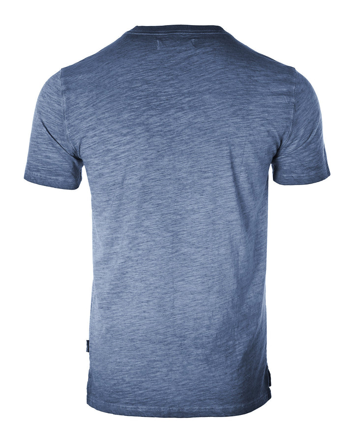 Vintage Blue Dyed Short Sleeve Crew Neck Chest Pocket Henley Shirt