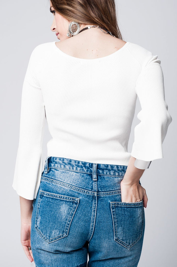 White Textured Knitted Sweater