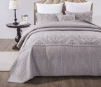 Elegant Fair Isle Purple Grey Yarn Dyed Quilted Coverlet Bedspread Set