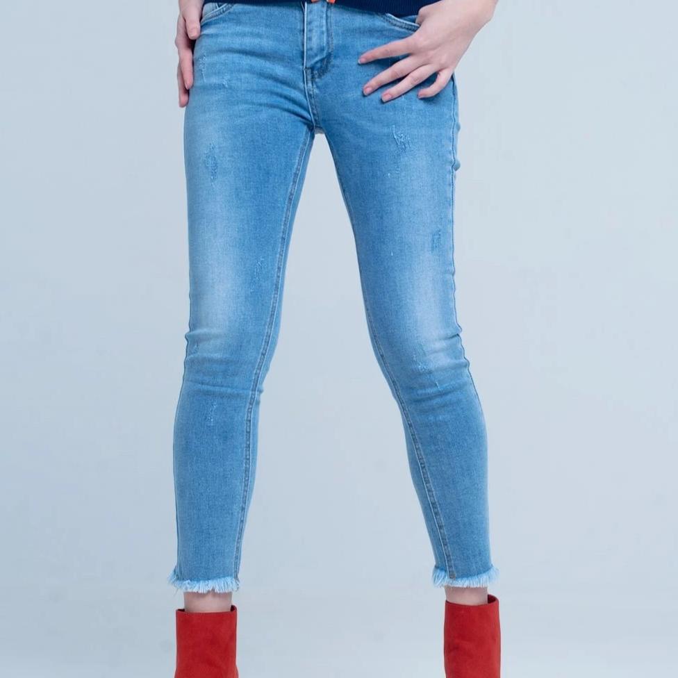 Blue Fringed Skinny Jeans by Q2